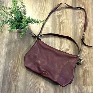 KATE SPADE BURGUNDY PEBBLED LEATHER SHOULDER BAG WITH GOLD HARDWARE EEEUC!